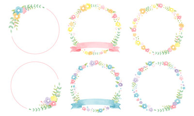 水彩の花の丸いミニカードセット/ Watercolor Flower Round Mini Card Set