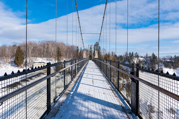 Winter view of the bridge above the Montmorency falls, in Quebec city.