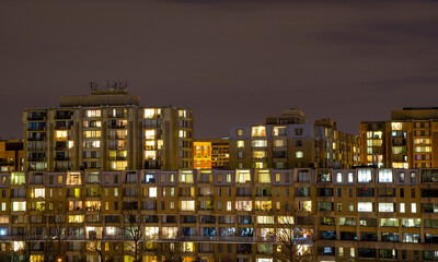 Fototapeta na wymiar Modern buildings of Washington DC, USA. Apartment buildings of US capital at night.