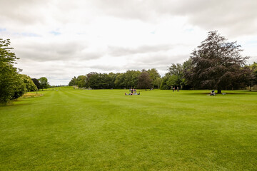 Fototapeta na wymiar The lush grass lawn at Kilkenny Castle in Ireland