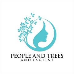 Illustration of a woman's face in conjunction with a tree., blooming tree with female face, vector.