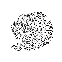 Big circle coral coloring book linear drawing isolated on white background