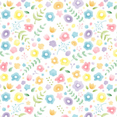 水彩の花のパターン/ Watercolor Pastel Flower Pattern