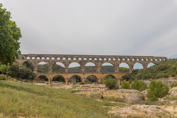 Fototapeta premium Pont du gard, famous old roman acqueduct, Nimes, France, Europe