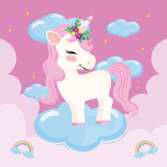 cute baby unicorn in sky