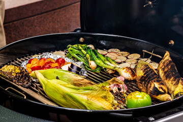 Grilled Tomatoes, Asparagus, Corn, Green Onions, Radishes