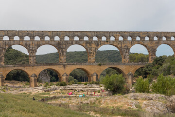 Pont du gard, famous old roman acqueduct, Nimes, France, Europe
