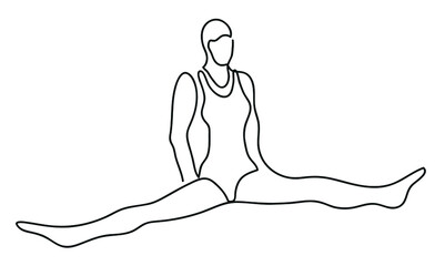 One line drawing of ballerina in a bodysuit sits in a cross twine.
One continuous line drawing of sitting ballerina.
