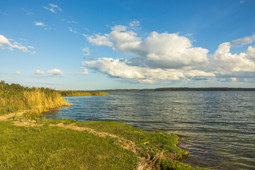 Amazing beauty  sunset on Baltic sea on blue sky with white clouds. Beautiful summer nature backgrounds. Sweden.
