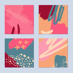 Abstract hand drawn backgrounds set. Bright summer colors. Vector illustration.
