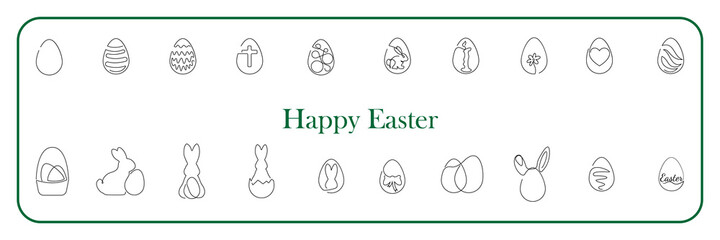 Easter Holiday Icon Outlined, one or single Line Set Pack