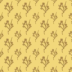 Seamless abstract floral pattern with yellow flowers on a light yellow background 