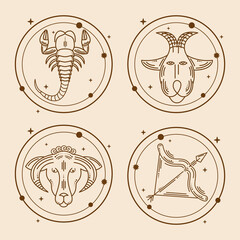golden four zodiac set icons