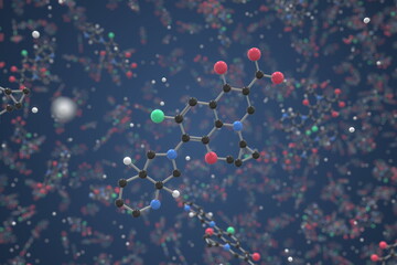 Molecule of Moxifloxacin. Molecular model, science related 3d rendering
