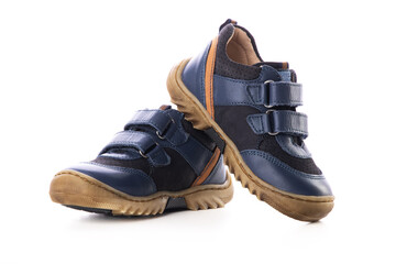 Blue baby shoes. Kids sport sneakers isolated on white background