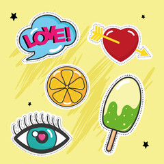 five retro patches set icons