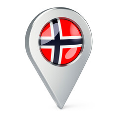 Map pointer with flag of Norway, 3D rendering