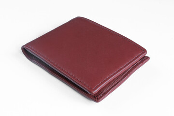 Folded leather wallet for men isolated on white background.