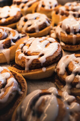 Close-up of freshly cooked delicious cinnamon rolls