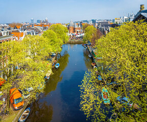 Fototapeta na wymiar Aerial view of old city of Amsterdam, Netherlands