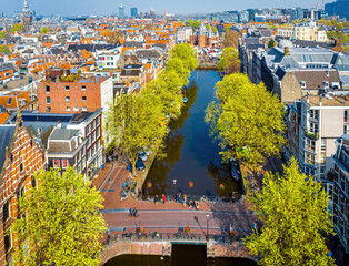Aerial view of old city of Amsterdam, Netherlands