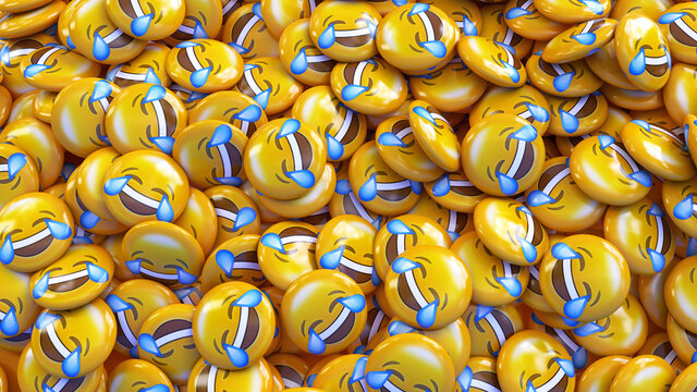 3d Rendering Of A Lot Of Emojis With With Tears Of Joy In A Close Up View