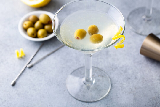 Classic Lemon Drop Martini With Olives And A Lemon Twist