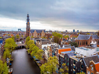 Fototapeta na wymiar Aerial view of the central Amsterdam in the early spring, Netherlands