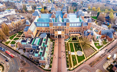 Fototapeta premium Aerial view of Rijksmuseum in Amsterdam in the morning, Netherlands