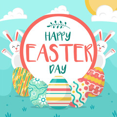 Happy easter day greeting card. Vector Illustration