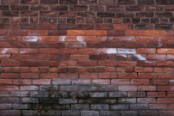 Brick wall layers with moss and white paint
