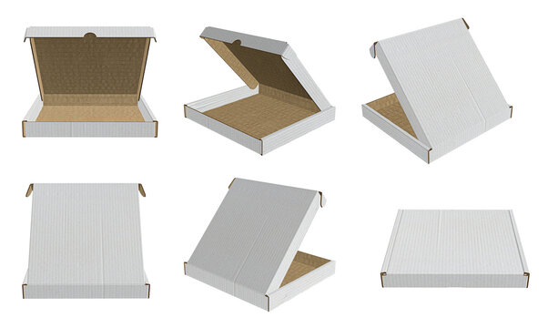 3D rendering - High resolution image six view of pizza box Isolated on a white background  high quality details