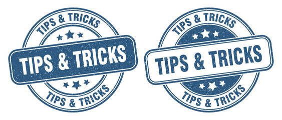 tips & tricks stamp. tips & tricks label. round grunge sign
