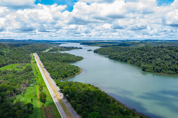federal road in Goiania next to state park, water supply system of the capital, Goias, Brazil