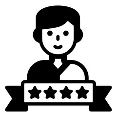 Hand and stars denoting reviews in solid icon 