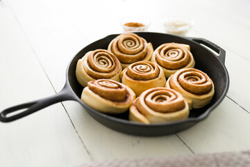Baked pastries with cinnamon and sugar ready to eat