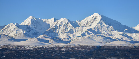 Snow-covered Alaska mountains in winter