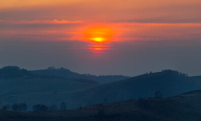 Sunset in the mountains, natural backgrounds