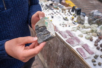 sale of semiprecious stones at rosario square, Bogota, Colombia 