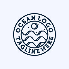 Ocean Wave Logo Design. Exclusive Logo, Symbol or Icon of Ocean. Creative and Minimalist Wave Logo Template. Modern Line Art Ocean, Water or Wave Logo Design. Sun and Sea Logo Concept Inspiration