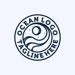 Ocean Wave Logo Design. Exclusive Logo, Symbol or Icon of Ocean. Creative and Minimalist Wave Logo Template. Modern Line Art Ocean, Water or Wave Logo Design. Sun and Sea Logo Concept Inspiration