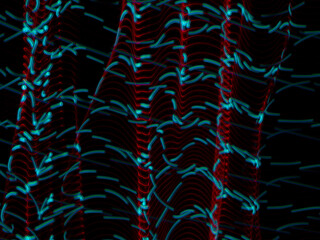 light painting photography, waves of vibrant color against a black background. Long exposure photo of vibrant fairy lights in abstract