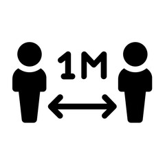 Safe distance 1m between people, two person standing with correct 1 meter physical distancing to prevent coronavirus infection vector icon concept