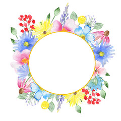 Flower frame. Wedding card. Invitation card. Design for a party. Watercolour composition.