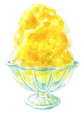 かき氷　レモン　マンゴー　水彩画