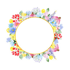 Flower frame. Wedding card. Invitation card. Design for a party. Watercolour composition.
