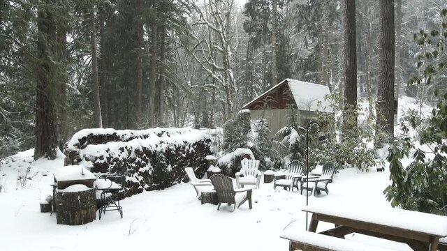 Pacific Northwest Cabin Land In Snowy Winter Scenic