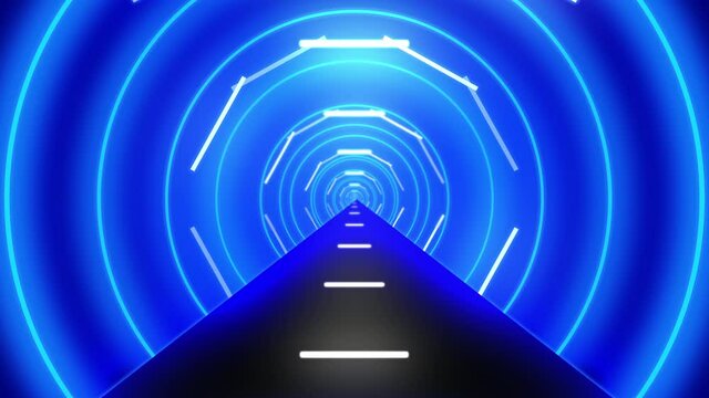 Abstract background with animation of seamless loop in abstract futuristic tunnel with neon light.