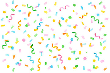 紙吹雪　背景　カラフル　リボン　水彩画