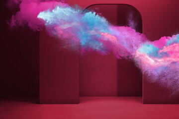 Abstract design of neon colors powder cloud